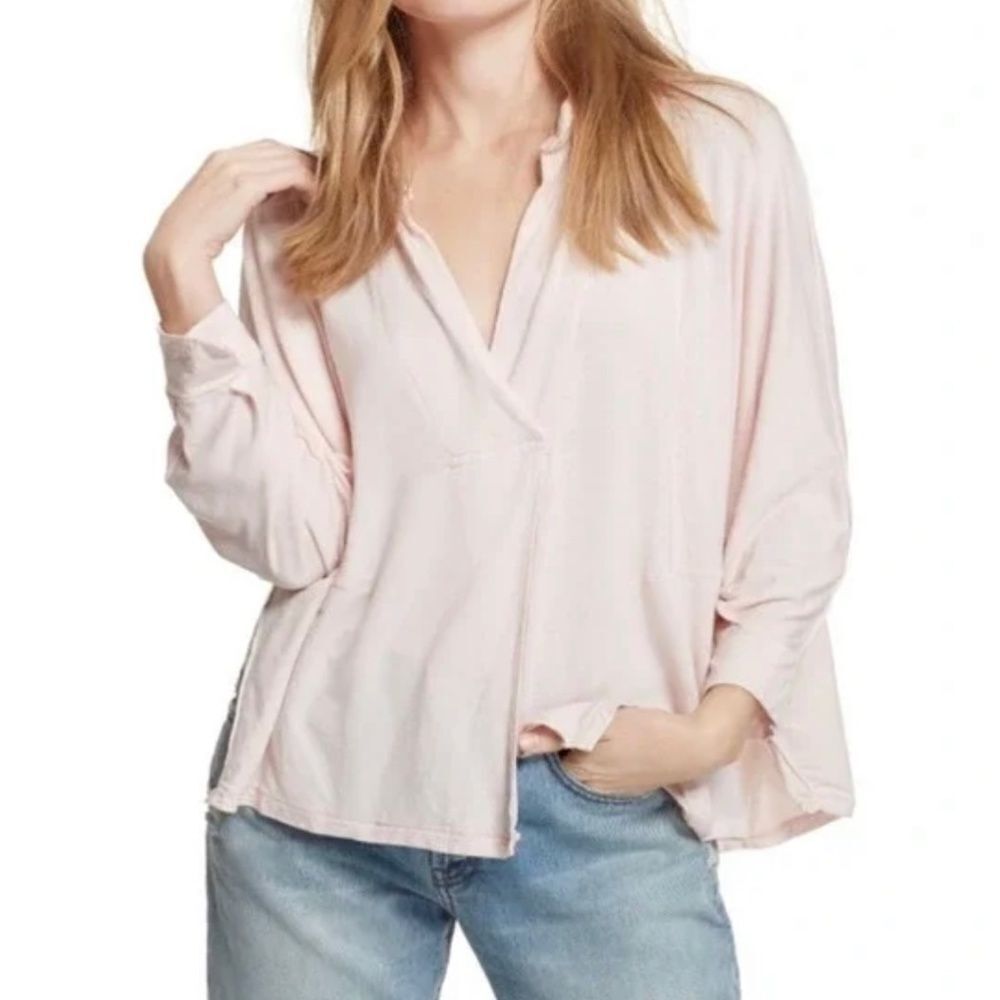 Free People Can't Fool Me Boho Top Light Pink Small Oversized‎ Comfy